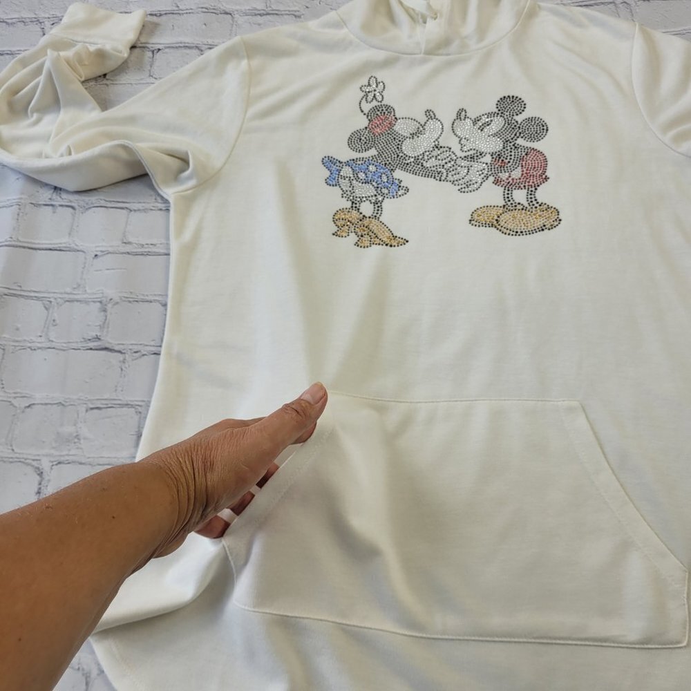 ✅ Disney Parks woman’s Minnie&Mickey hooded sweatshirt size M ivory white - Picture 5 of 10